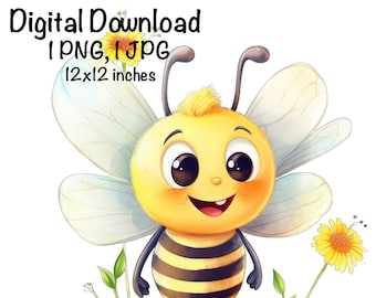 Honeybee, Cute Bee clipart, Honey Bee Animals Bee PNG, Bee Daisy Flowers Adorable Bee Sublimation Bee Printable Cute Insects Animals