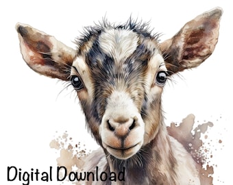 Bauernhof Ziege Aquarell Clipart Ziegenportrait Bauer Bauernhof PNG Kommerzielle Nutzung Bauernhof Ziege Grafik Niedliche Ziege Reiten Design Illustration Druck