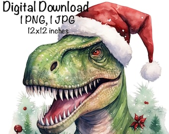 T-Rex 恐竜 水彩 クリップアート 恐竜 クリスマス サンタ ホリデー PNG 商用利用 サンタ 恐竜 グラフィック PNG クリスマス 恐竜 昇華プリント