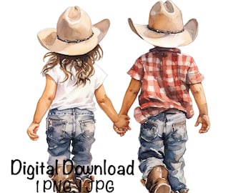 Cowboy Cowgirl PNG Little Country Kids Cowgirl Clipart PNG Digital Download Cowgirl Sublimation Country Girl and Boy PNG Little Cowboy Kids