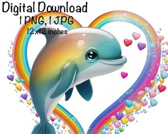 Dolphin PNG, Cute Sea Dolphin clipart, Ocean Animals Rainbow Dolphin PNG, Dolphin Bubbles Hearts Sublimation Dolphin Printable, Fish png