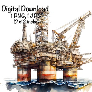 Oil Platform Watercolor Oilfield Clipart Oil Rig Well PNG Commercial Use Oil Field Watercolor Illustration Oil Pump Clipart Oil Rig Life PNG