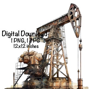 Peut inclure: Une derrick pétrolière rouillée, également appelée chevalet de pompage, est un type de pompe de puits de pétrole utilisée pour extraire le pétrole du sol. La derrick est en métal et possède une longue poutre verticale reliée à une poutre horizontale. La poutre horizontale est reliée à une pompe qui sert à faire remonter le pétrole à la surface. La derrick est peinte dans des tons de brun et de rouille, et elle est placée sur un fond blanc.