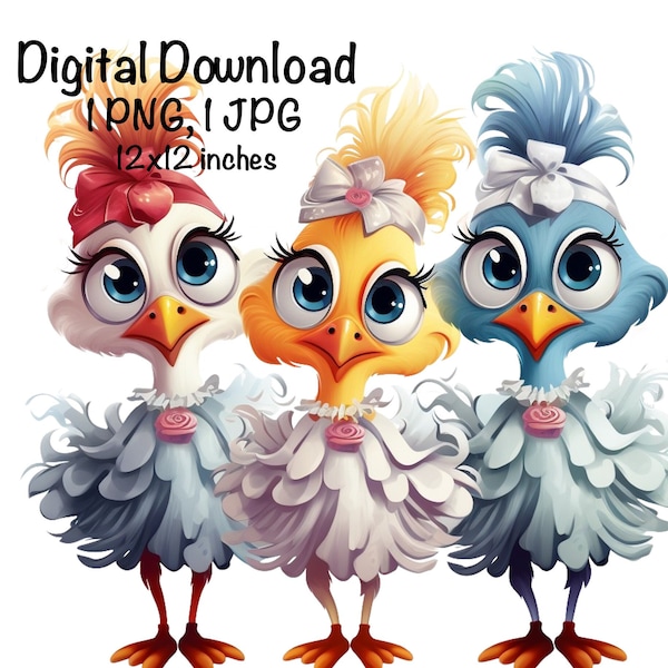 Funny Chicken PNG, Cute Chicken PNG Sublimation, Three Crazy Bride Chickens png, Bridal Hens, Farm Life, Digital Download, Chicken Chick PNG