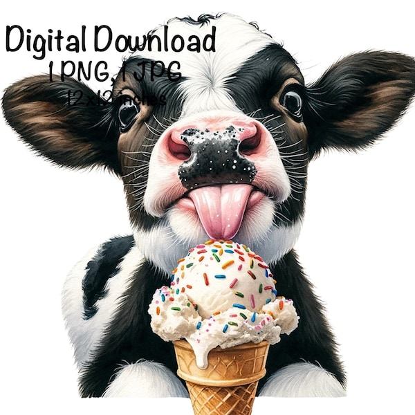 Dairy Cow Sublimation PNG, Cute Ice Cream & Cow png, Funny Baby Cow PNG, Commercial Use, Milk Cow, Digital Download, Heifer PNG, Cute cow