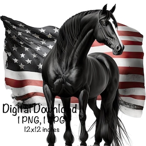 American Mustang Horse PNG Horse Watercolor Clipart Mustang America US Flag PNG Digital Download Wild Horse Flag Patriotic Horse Sublimation