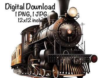 Steam Train Watercolor, Locomotive Train Boys Clipart Nursery Décor Tracks Trains PNG Commercial Use Train Driver Watercolor Illustration