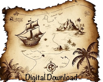 Treasure Map Clipart, Treasure Hunt PNG, Pirate Digital Clip Art, Commercial Use, Old Treasure Map PNG, Adventure Clipart Illustration Print