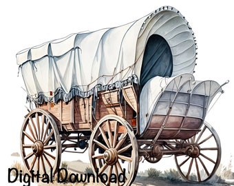 Cowboy Old Wagon Western Country Clipart PNG Commercial Use Sublimation Designs Wagon Country Cowboy Boy Watercolor Illustration PNG, JPG