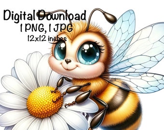 Honeybee, Cute Bee clipart, Honey Bee Animals Bee PNG, Bee Daisy Flowers Adorable Bee Sublimation Bee Printable Cute Insects Animals