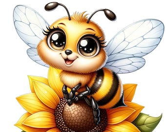 Honeybee, Cute Bee clipart, Honey Bee Animals Bee PNG, Bee Sunflower PNG Adorable Bee Sublimation Bee Printable Cute Insects Animals Bee