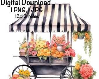 Farmers Market Flowers Stand Watercolor Clipart Market Flowers PNG Commercial Use Farm Produce Graphic Design Cottagecore Sublimation Print