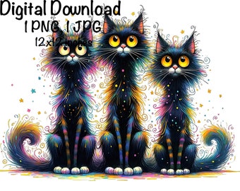 Funny Black Cats PNG | Cute Cat PNG Sublimation | Crazy Cat png | Digital Download | Cat Lover PNG | Cat Owner Gift Cat Mom Cat Sublimation