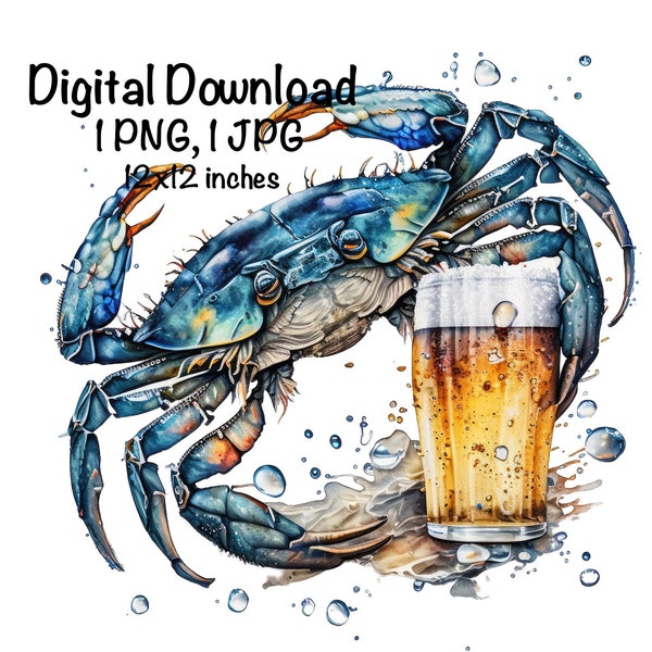 Blue Crab and Beer PNG Crabbing Fishing Sublimation Blue Crab PNG Digital Download Funny Crab png Fishing Sublimation PNG Crab Sublimation