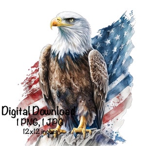 Eagle Flag PNG Patriotic USA Flag Watercolor Bird Eagle Commercial Use Transparent Clipart Eagle Flag Sublimation United States Eagle