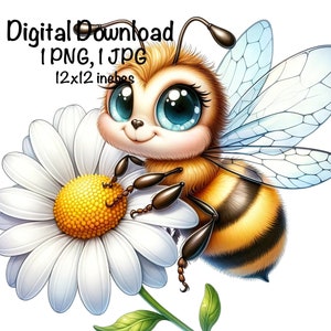 Honeybee, Cute Bee clipart, Honey Bee Animals Bee PNG, Bee Daisy Flowers Adorable Bee Sublimation Bee Printable Cute Insects Animals