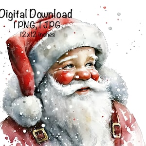 Christmas Santa Watercolor Clipart Classic Santa Retro Xmas PNG Commercial Use Cute Santa Claus Sublimation Design Merry Christmas PNG Print
