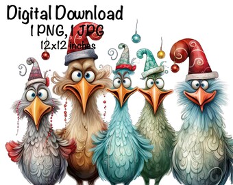 Funny Chicken PNG, Cute Chickens PNG Sublimation, Christmas Crazy Chickens png, Commercial Use, Farm Life Digital Download Chicken Chick PNG