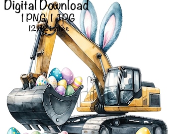 Easter Excavator Sublimation PNG, Eggs-cavator Construction Digger Boys PNG, Easter Eggsvacator Tractor PNG, Trucks Construction Sublimation