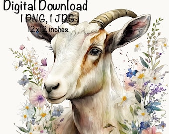 Bauernhof Ziege Aquarell Clipart Ziegenportrait Bauer Bauernhof PNG Kommerzielle Nutzung Bauernhof Ziege Grafik Süße Ziege Blumen Design Illustration Druck