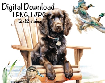 Boykin Spaniel Dog Beach Chair Outdoor Clipart Boykin Spaniel Dog PNG Commercial Use Hunting Summer Hunter Boykin Dog Cute Funny PNG Print