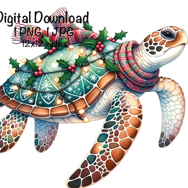 Sea Turtle PNG Clipart Sea Turtle Christmas Holiday PNG Commercial Use Santa Sea Turtle Sublimation Sea Animals Graphic PNG XMas Print Png