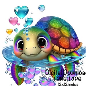 Sea Turtle, Cute Sea Turtle clipart, Ocean Animals Sea Turtle PNG, Sea Turtle Water Bubbles Hearts Sublimation Turtle Printable Sea Turtle