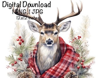 Jeleń bożonarodzeniowy PNG Jeleń bożonarodzeniowy Sublimacja Świąteczny PNG Prezenty bożonarodzeniowe Polowanie Grafika świąteczna Kratka XMas PNG Ilustracja Jeleń Wydruk