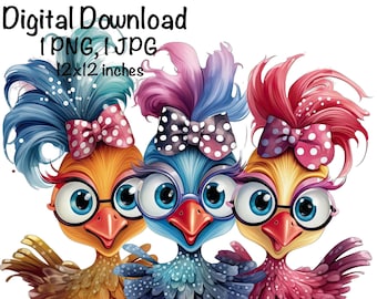 Funny Chicken PNG, Cute Chicken PNG Sublimation, Three Crazy Chickens png, Commercial Use, Farm Life, Digital Download, Chicken Chick PNG