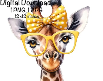 Funny Giraffe PNG, Cute Giraffe PNG Sublimation, Giraffe Wearing Sunglasses, Commercial Use Safari Life Digital Download, Zoo Animals PNG