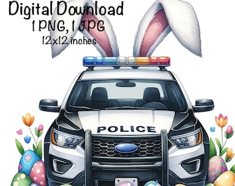 Vrolijk Pasen Politiewagen Politieagent Politiewagen Voertuig Clipart Paaseieren Politiewagen PNG Politiewagen Sublimatie, Bunny Politiewagen png