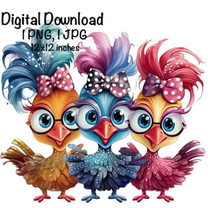 Funny Chicken PNG, Cute Chicken PNG Sublimation, Three Crazy Chickens png, Commercial Use, Farm Life, Digital Download, Chicken Chick PNG