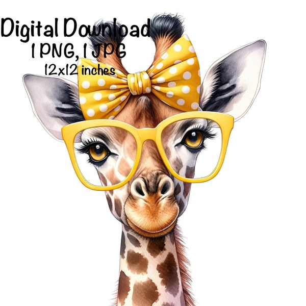 Funny Giraffe PNG, Cute Giraffe PNG Sublimation, Giraffe Wearing Sunglasses, Commercial Use Safari Life Digital Download, Zoo Animals PNG