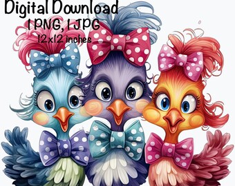 Funny Chicken PNG, Cute Chicken PNG Sublimacja, Three Crazy Chickens png, Komercyjne zastosowanie, Życie na farmie, Pobieranie cyfrowe, Chicken Chick PNG