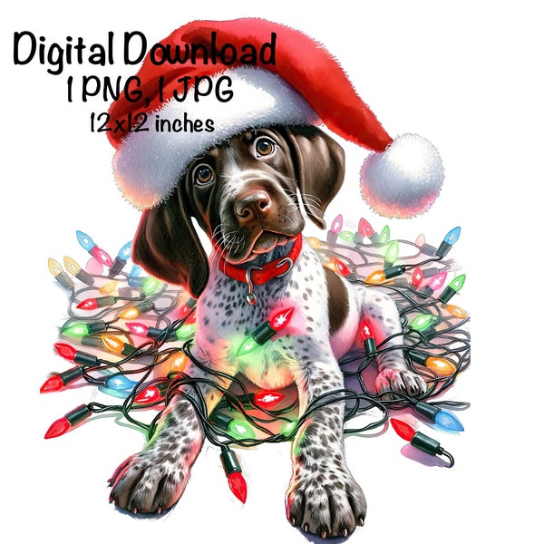 Christmas Pointer Puppy PNG Christmas Lights Santa Shorthaired Pointer Sublimation Cute GPS Dog Baby Pointer png GPS Puppy Christmas Gifts