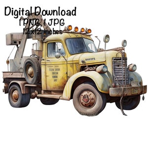 Tow Truck Watercolor, Tow Truck Boys Clipart Nursery Décor Towing Truck PNG Commercial Use Tow Truck Driver Vehicles Watercolor Illustration