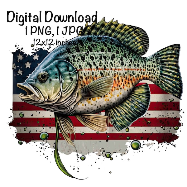 Crappie Fish USA Flag PNG Watercolor American Fishing Clipart American Fish Commercial Use Fisherman Patriotic Fishing US Flag Sublimation