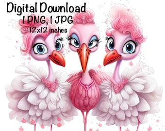 Funny Flamingo PNG, Cute Flamingo PNG Sublimation Three Crazy Flamingos png Commercial Use Digital Download, Bridal Flamingo Chick Bride png