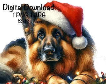 Christmas German Shepherd Dog PNG Clipart Santa Shepherd Dog PNG Commercial Use Christmas German Dog Sublimation Christmas Dog PNG Print