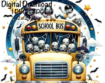 Halloween School Bus PNG Spooky School Bus Driver Vehicle Bus Clipart Halloween School Bus PNG School Bus png Sublimation Zombie Bus png