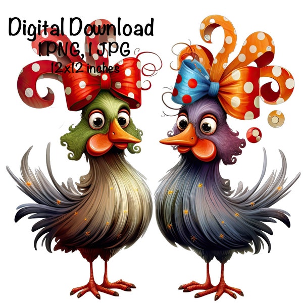 Funny Chicken PNG, Cute Chicken PNG Sublimation, Two Crazy Chickens png, Commercial Use, Farm Life, Digital Download, Chicken Chick PNG