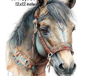 Horse Watercolor Clipart Western Aztec Horse PNG Commercial Use Western Horse Graphic Design Wild Horse Print Western Sublimation Horse PNG
