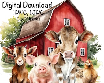 Farm Sublimation png, Cow Pig Goat Chicken Red Barn PNG, Farmhouse png, Barnyard Sublimation, Digital Download, Goat Sublimation, Farm Life