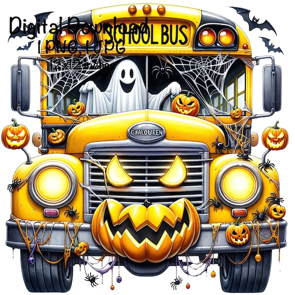 Halloween School Bus PNG Spooky School Bus Driver Vehicle Bus Clipart Halloween School Bus PNG School Bus png Sublimation Back to School png