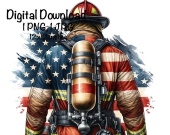Firefighter Flag PNG Patriotic USA Fireman Flag Clipart American First Responder Commercial Use United States Firefighter Flag Sublimation
