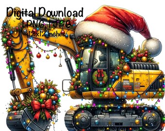Frohe Weihnachten Bagger PNG Aquarell Baustellen LKW Jungen Clipart Weihnachts Bagger LKW PNG Kommerzielle Nutzung Fahrzeug Autos Sublimation