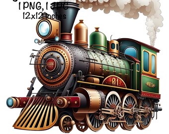 Steam Train Watercolor, Locomotive Train Boys Clipart Nursery Décor Tracks Trains PNG Commercial Use Train Driver Watercolor Illustration