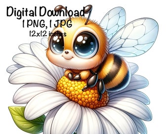 Honeybee, Cute Bee clipart, Honey Bee Animals Bee PNG, Bee Daisy Flowers Adorable Bee Sublimation Bee Printable Cute Insects Animals