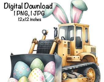 Easter Bulldozer Sublimation PNG, Bunny Construction Digger Boys PNG, Easter Eggs Bulldozer PNG, Commercial Use, Construction Sublimation