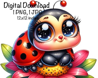 Ladybug Sublimation PNG, Cute Ladybug, Lady Bug Sublimation PNG, Ladybug Daisy Flowers PNG Sublimation, Ladybug Cute Insects Animals png